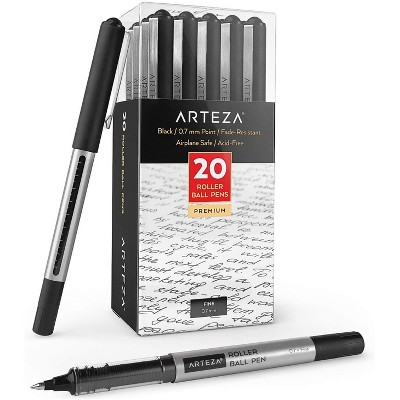 Arteza Roller Ball Pens, Black Ink, 0.7 mm Bullet Point - 20 Pack (ARTZ-9293)
