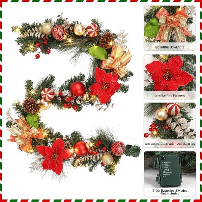 6ft Prelit Artificial Christmas Garland with 20 LED Lights & 8 Modes for Fireplace Mantle, Front Porch, Party, Stair handrail, Xmas Holiday Decor