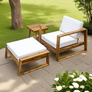 3-Piece Outdoor Acacia Wood Lounge Set with Chair, Ottoman, and Side Table - 1 of 4