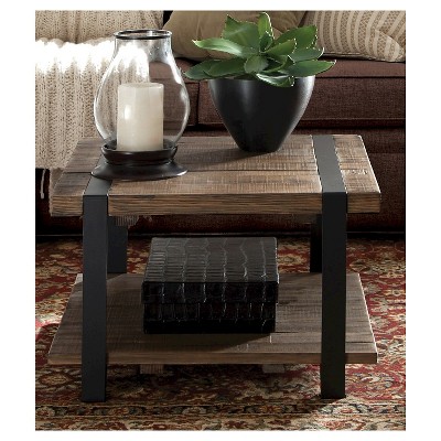 Modesto 27" Rustic Natural Wood and Metal Square Coffee Table