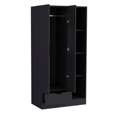 NicBex Armoire Wardrobe Closet Storage Cabinet with Doors & Open Shelves & Drawer for Bedroom, Black