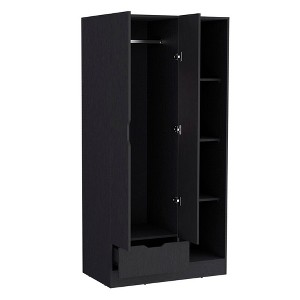 NicBex Armoire Wardrobe Closet Storage Cabinet with Doors & Open Shelves & Drawer for Bedroom, Black - 1 of 4