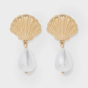 Gold Shell Post Pearl Drop Earrings - A New Day™ - 1 of 3
