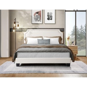 Okak Queen/Full Size Primary Bedroom Bed Frame with Linen Upholstered Headboard,Modern Platform Bed No Box Spring Needed - 1 of 4