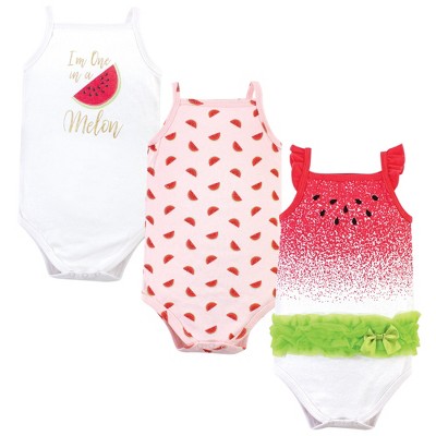 Little Treasure Baby Girl Cotton Bodysuits 3pk, Watermelon, 18-24 Months