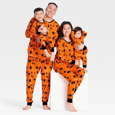 Halloween Spooky Print Matching Family Pajama Collection - Orange