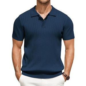 COOFANDY Men's Knit Polo Shirts Short Sleeve Ribbed Knitted Shirt Summer Lightweight Casual Golf Shirts - 1 of 4