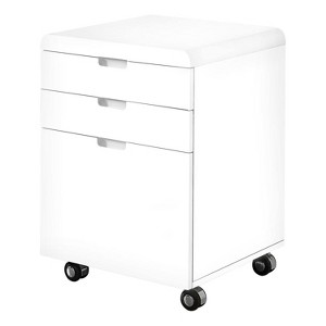Monarch Specialties File Cabinet Rolling Mobile Storage Drawers Printer Stand Office Work Laminate Glossy White Contemporary Modern - 1 of 4