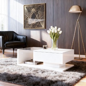 LIVAREEmlen Contemporary Coffee Table with Glass and Storage, Minimalist Design with Hidden Compartment - 1 of 4