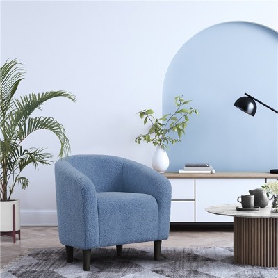 Blue Boucle Upholstered Barrel Accent Chair with Manufactured Wood Frame