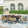 Christopher Knight Home Rogge Outdoor Wicker and Aluminum 7 Piece Expandable Dining Set with Cushion, Light Brown/Matte Black - 2 of 4