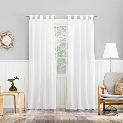 White 40"x63" Polyester Sheer Tab Top Curtain Panel