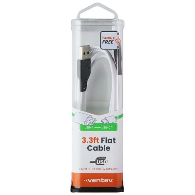 Ventev (3.3-Ft) ChargeSync Flat USB-C to USB-A Cable - White/Black