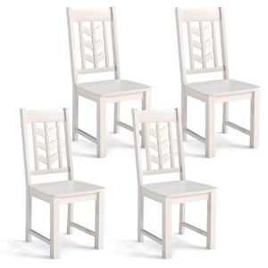 Costway Dining Chair Set of 2/4 with Rubber Wood Frame & Leaf-shape High Back for Kitchen Brown/Black/White - 1 of 4
