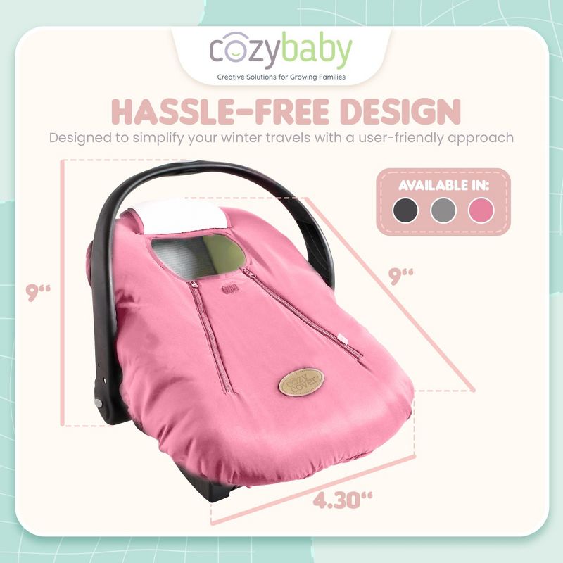 CozyBaby Cozy Cover Original Infant Car Seat Insulating Cover with Dual Zippers, Face Shield, and Elastic Edge for Travel During Winter Months, Pink, 3 of 7
