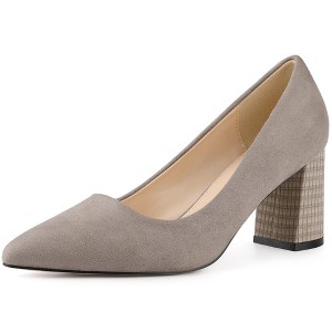 Allegra K Women's Pointy Toe Slip-on Plaid Printed Chunky Heels Pumps - 1 of 4