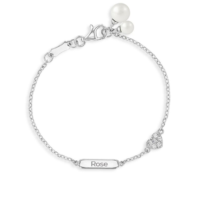Girls' Heart & Pearl ID Bracelet Sterling Silver - In Season Jewelry, 1 of 4