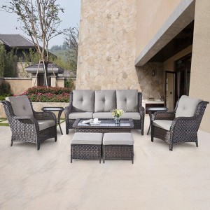 POCASSY 8 Piece Rattan Outdoor Conversation Furniture Set Wicker Sofa Seating Group with Cushions for Backyord, Garden, Pool - 1 of 4