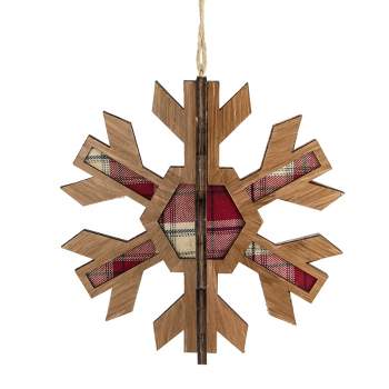 Northlight 7" 3-D Faux Wood and Red Plaid Starburst Snowflake Christmas Ornament