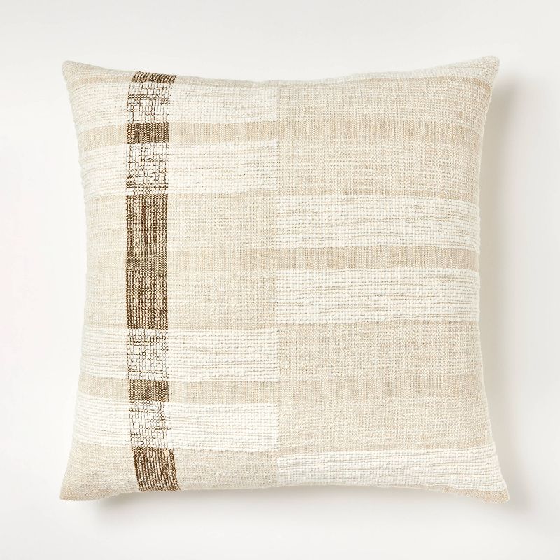 Oversized Woven Striped Square Throw Pillow Cream/Brown - Threshold&#8482; designed with Studio McGee, 1 of 9