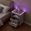 Grey Night Stand with LED Lights, 2 Drawers & Open Shelf, Small Modern Bedside Table for Bedroom, Living Room, Office - 4 of 4