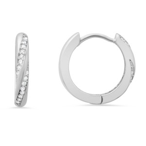 Sterling Silver Swirl CZ 15mm Hoop Earrings - 1 of 2
