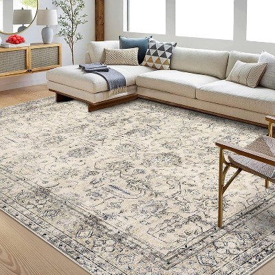 Vintage Area Rugs for Living Room, Washable Carpet Indoor Non Slip Large Area Rugs, Soft Low Pile Rug Foldable Floor Rug