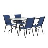 Emma and Oliver Five Piece Patio Table Set with Metal Table with Tempered Glass Top and 4 Flex Comfort Stacking Chairs - 2 of 4