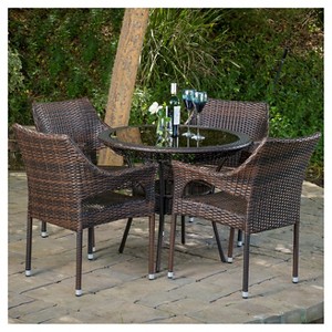 Mirage 5pc Wicker Patio Dining Set: Weather-Resistant, Glass Top Table - Christopher Knight Home - 1 of 4