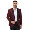 Clearlove Tuxedo Jacket for Men One Button Blazer Floral Shawl Lapel Suit Jacket Paisley Slim Fit Blazers,Red,XXL - 2 of 4