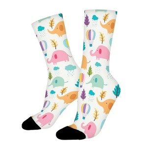 Cute Elephant Pattern Women Printed Crew Socks Funny Funky Socks Soft Polyester Novelty Gifts for Artists Men - 1 of 1