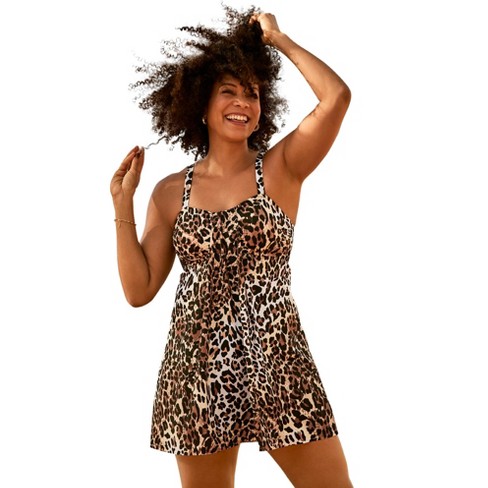 Swim 365 Women s Plus Size Two piece Flyaway Swim Dress 16 Classic Leopard Target