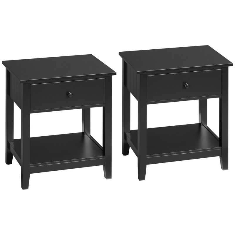 HOMCOM Side Table, Modern End Table with Storage Drawer and Shelf, Nightstand for Bedroom, or Living Room, Set of 2, Black, 1 of 7