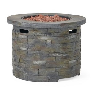 GDFStudio Arlana Outdoor 40,000 BTU Lightweight Concrete Circular Fire Pit Table, Natural Stone - 1 of 4