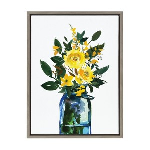 18" x 24" Sylvie Yellow Roses Framed Wall Canvas by Maja Mitrovic Gray - Kate & Laurel All Things Decor: Modern Botanical Digital Art - 1 of 4