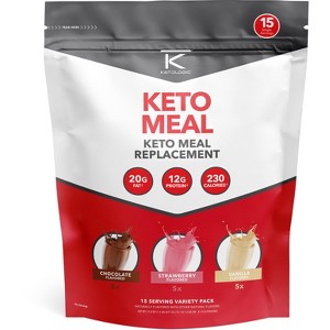 Ketologic Keto Meal Replacement Shake Variety Pack (15 Packets) 3 Flavors - 20g of Fat, 12g of Protein, 230 Calories, Chocolate, Strawberry, Vanilla - 1 of 3