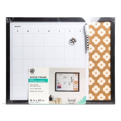 U Brands 16"x20" 2-in-1 Combo Dry Erase Calendar/Cork Board Wood Frame