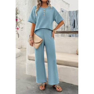 I am a Fashion Junky Two Pieces Outfits Knitted Crew Neck Button Set