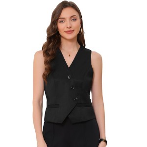 INSPIRE CHIC Women's Casual V-Neck Button-Down Sleeveless Cropped Vest - 1 of 4