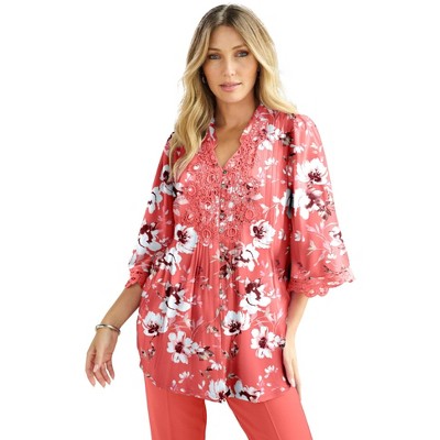 Roaman's Women's Plus Size Juliet Lace Big Shirt