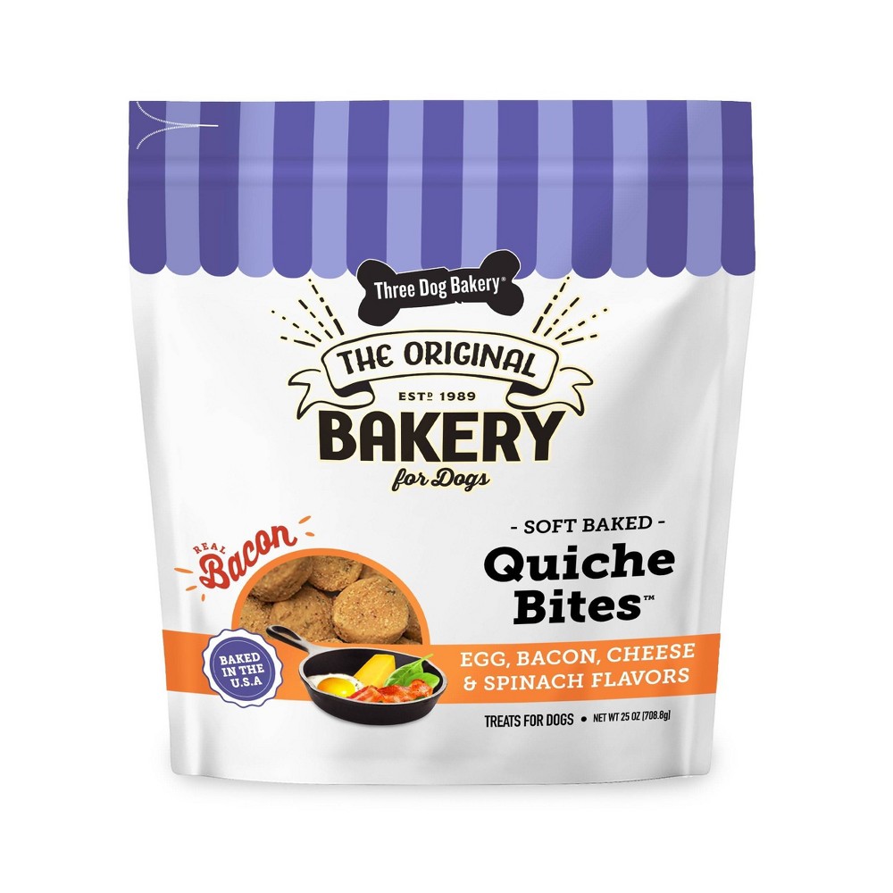 Photos - Dog Food Three Dog Bakery Quiche Bites in Cheese and Bacon Flavor Dog Treats - 25oz