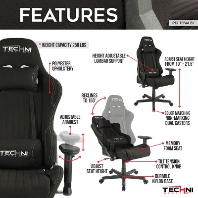 Racer High-Back Black Fabric Ergonomic Gaming Chair with Memory Foam
