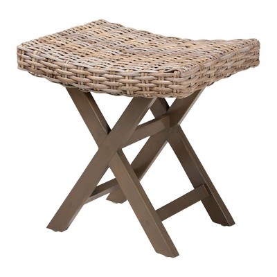 Hayate Mahogany and Rattan X-Base Ottoman Footstool
