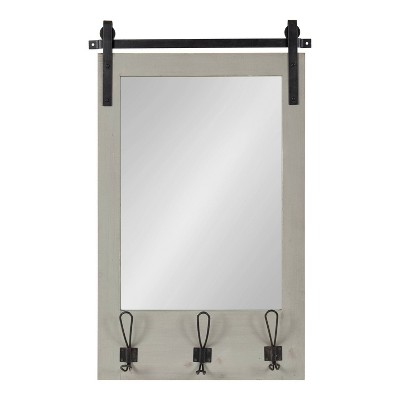 Cates 18x28 Graywash Rustic Farmhouse Wall Mirror with Hooks