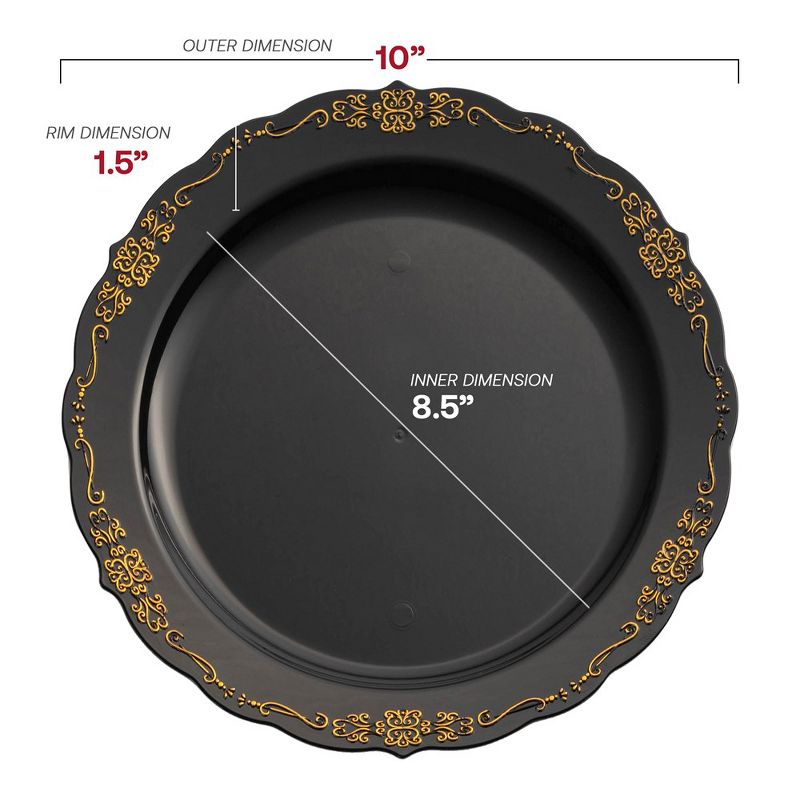 Smarty Had A Party 10" Black with Gold Vintage Rim Round Disposable Plastic Dinner Plates (120 Plates), 2 of 7
