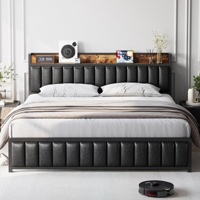 Bed Frame with Storage Headboard and 2 Socket Charging Station
