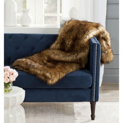 Brown Faux Fur Reversible Throw Blanket