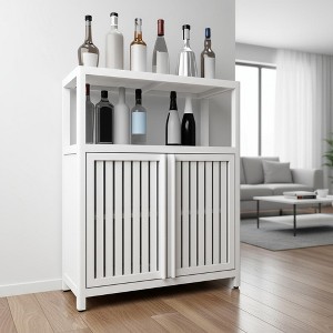 Homy Casa Large Capacity Bamboo Storage Cabinet with Double Doors, Open Shelf - 1 of 4