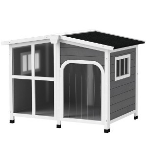 Skyzone Large Dog Wooden Kennel: Weatherproof Asphalt Roof, Openable Top, Raised Floor & Giant - 1 of 4