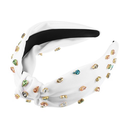 Unique Bargains Women's Non-slip Rhinestone Retro Knotted Wide Headband  5.24x1.22 1 Pc White : Target